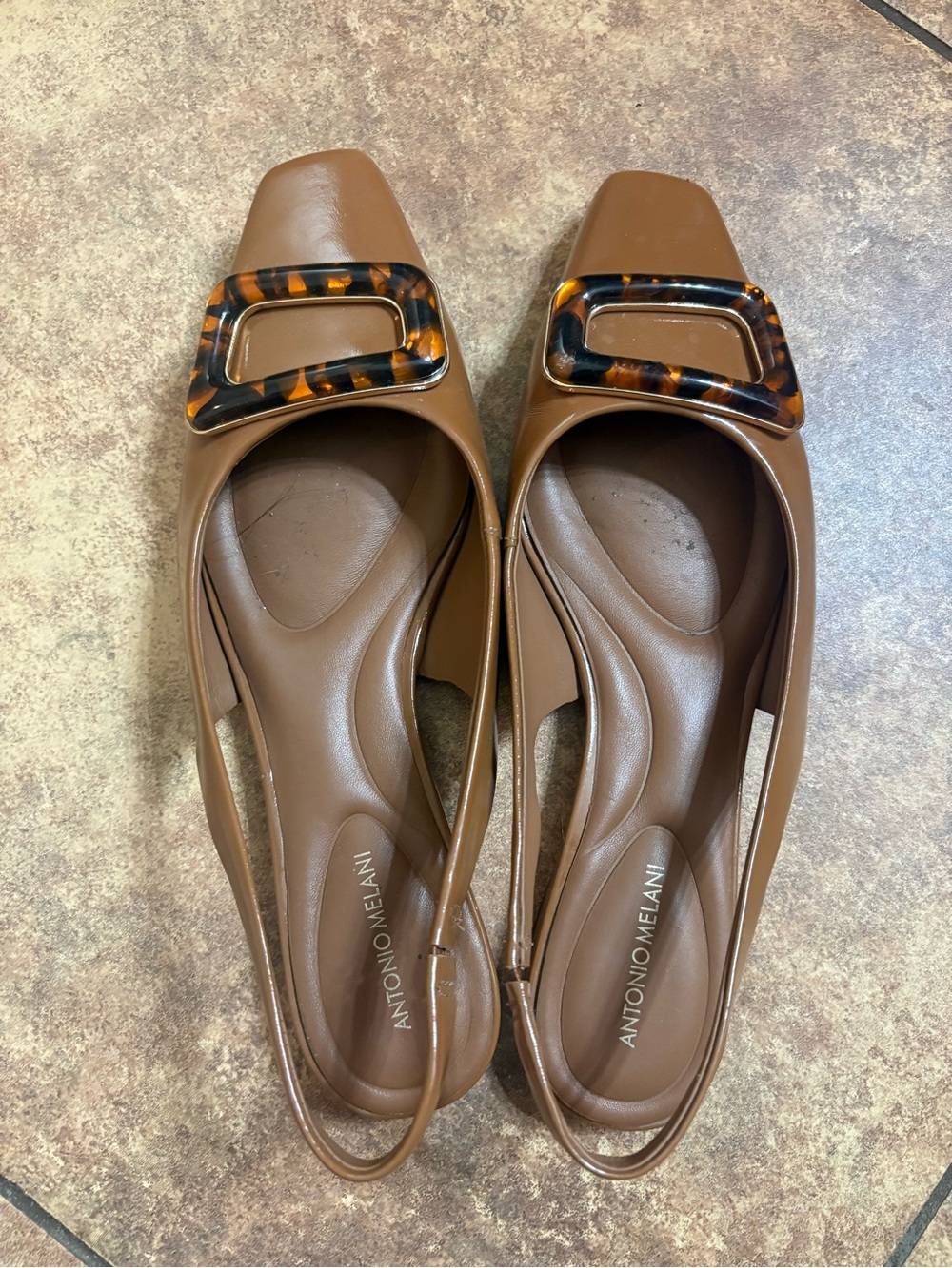 Antonio Melani Brown Leather Slingback Flats 7M